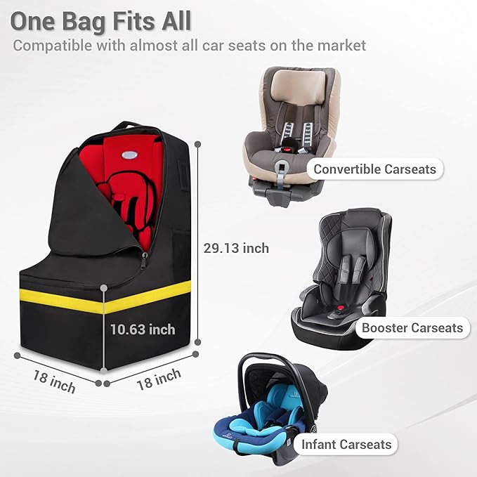Car Seat Travel Bag - Padded, Comfortable, Durable, Roomy Gate Check Carseat Cover Backpack Fits 3-in-1,Convertible, Booster & Infant Car Seats for Airplane, Airport, Yellow