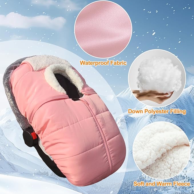 Fairy Baby Winter Car Seat Cover for Babies Carseat– Waterproof, Warm Car Seat Cover Baby – Universal Winter Cover for Back Seat, Infant Car Seat & Baby Carseat(Pink)