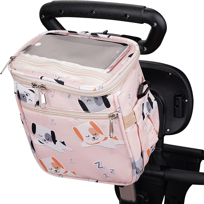 Baby Stroller Organizer Bag,Small Diaper Bag - Universal Stroller Organizer With Insulated Cup Holder,Pocket With Baby Wipes Dispenser,Adjustable Shoulder Strap(pink)