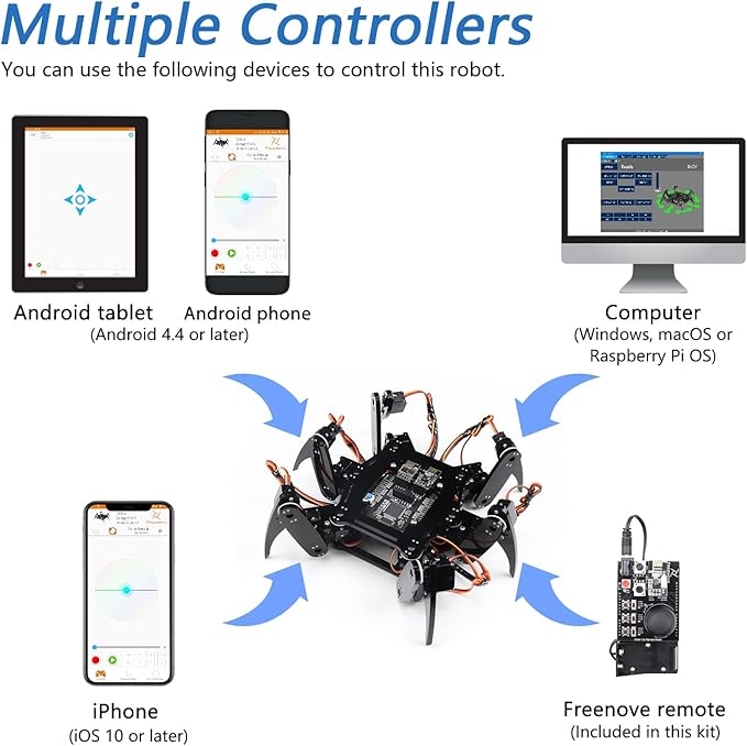 FREENOVE Hexapod Robot Kit with Remote (Compatible with Arduino IDE), App Remote Control, Walking Crawling Twisting Servo STEM Project