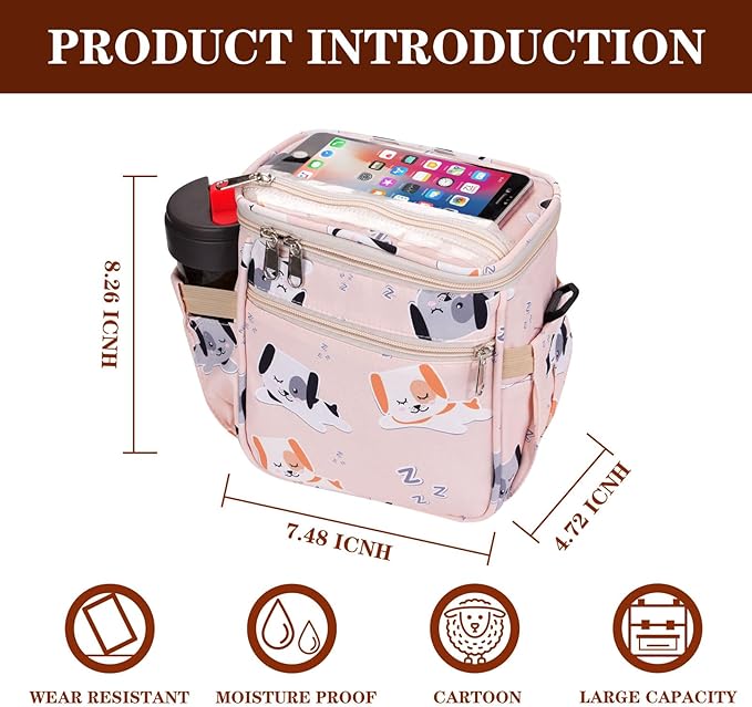 Baby Stroller Organizer Bag,Small Diaper Bag - Universal Stroller Organizer With Insulated Cup Holder,Pocket With Baby Wipes Dispenser,Adjustable Shoulder Strap(pink)