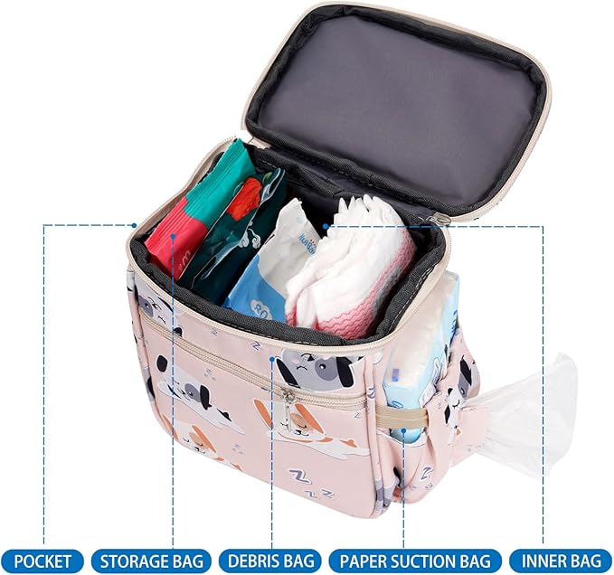 Baby Stroller Organizer Bag,Small Diaper Bag - Universal Stroller Organizer With Insulated Cup Holder,Pocket With Baby Wipes Dispenser,Adjustable Shoulder Strap(pink)