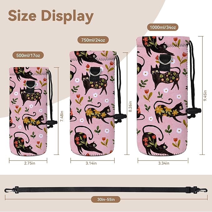 RICHEN Neoprene Water Bottle Carrier Bag with Adjustable Shoulder Strap,Insulated Water Bottle Cover for Stainless Steel/Glass/Plastic Bottles