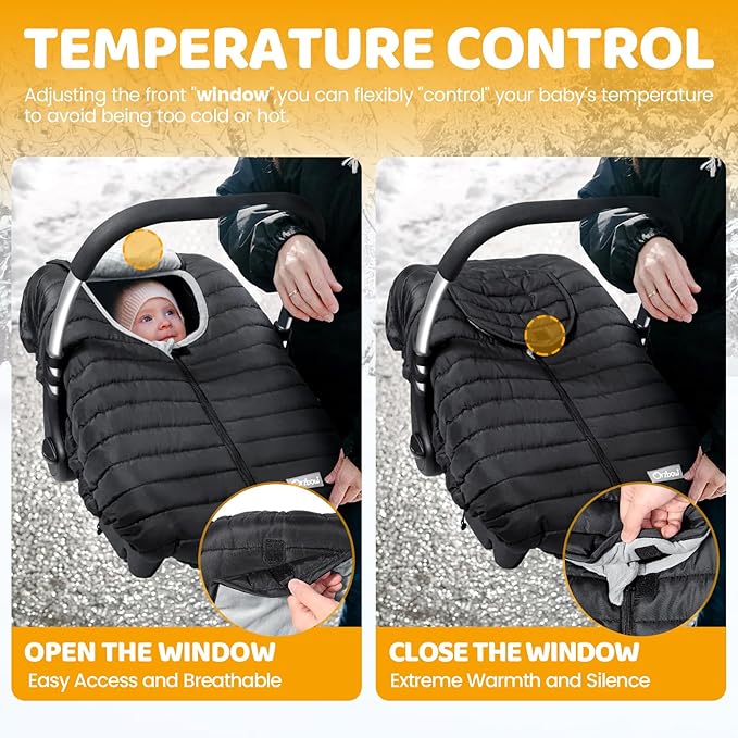 Orzbow Winter Carseat Cover for Baby, Baby Car Seat Cover for Boys & Girls, Warm Infant Car Seat Covers for Cold Weather, Rain & Snow Repellent, Waterproof, Universal Fit, Newborn Essentials, Black
