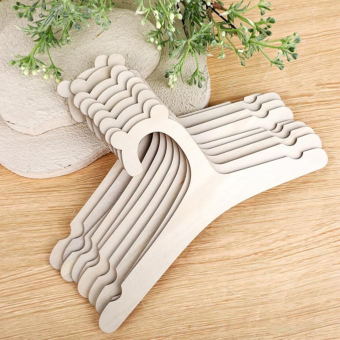 10 Pack Wooden Kids Hangers, 9inch Cute Wood Baby Hangers Nursery Hangers, Non Slip Coat Hanger for Baby Toddler Kids Clothes & Pants(Style1)