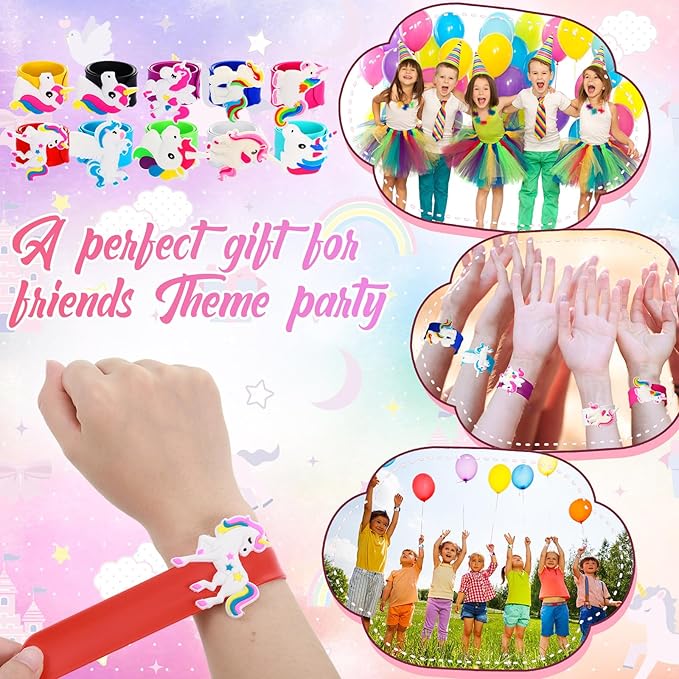 10 Pack Unicorns Slap Bracelets for Kids Silicone Unicorn Wristbands Snap Bracelets Unicorn Party Favors for Kids Girls Boys Birthday Gifts Goodie Bag Stocking Stuffers Carnival Prizes