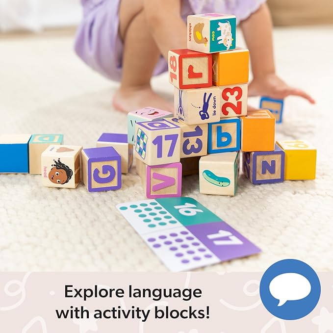 Ms. Rachel Melissa & Doug Letter, Number, and Game Wooden Learning Blocks with Activity Cards for Girls and Boys Toddlers Ages 18 Months+ - FSC-Certified