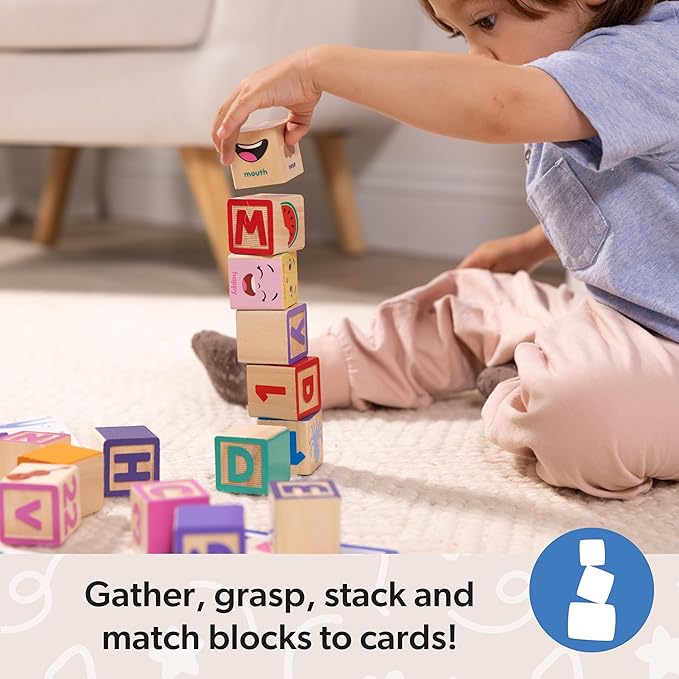 Ms. Rachel Melissa & Doug Letter, Number, and Game Wooden Learning Blocks with Activity Cards for Girls and Boys Toddlers Ages 18 Months+ - FSC-Certified