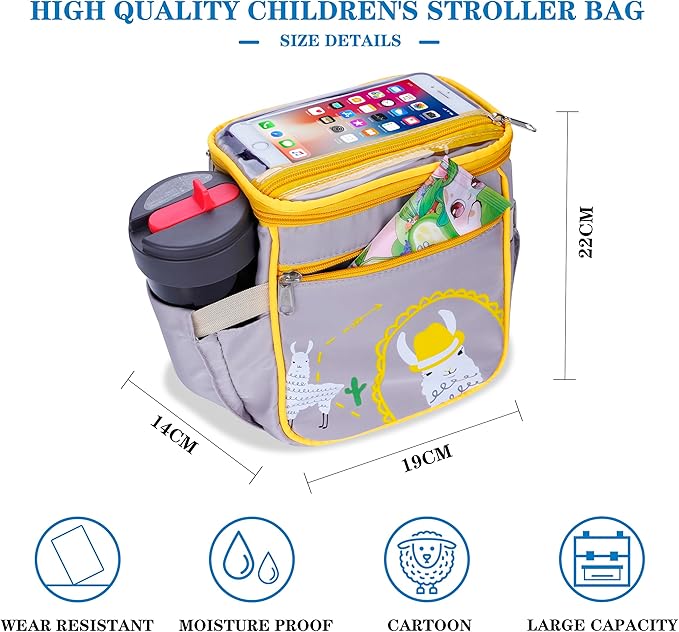 Baby Stroller Organizer Bag,Small Diaper Bag - Universal Stroller Organizer With Insulated Cup Holder,Pocket With Baby Wipes Dispenser,Adjustable Shoulder Strap(Grey)