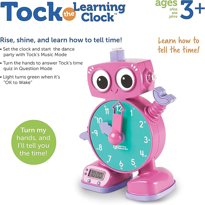 Learning Resources Tock The Learning Clock Pink, 1 Piece, Ages 3+, Educational Talking Clock