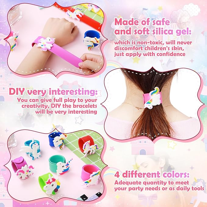 10 Pack Unicorns Slap Bracelets for Kids Silicone Unicorn Wristbands Snap Bracelets Unicorn Party Favors for Kids Girls Boys Birthday Gifts Goodie Bag Stocking Stuffers Carnival Prizes