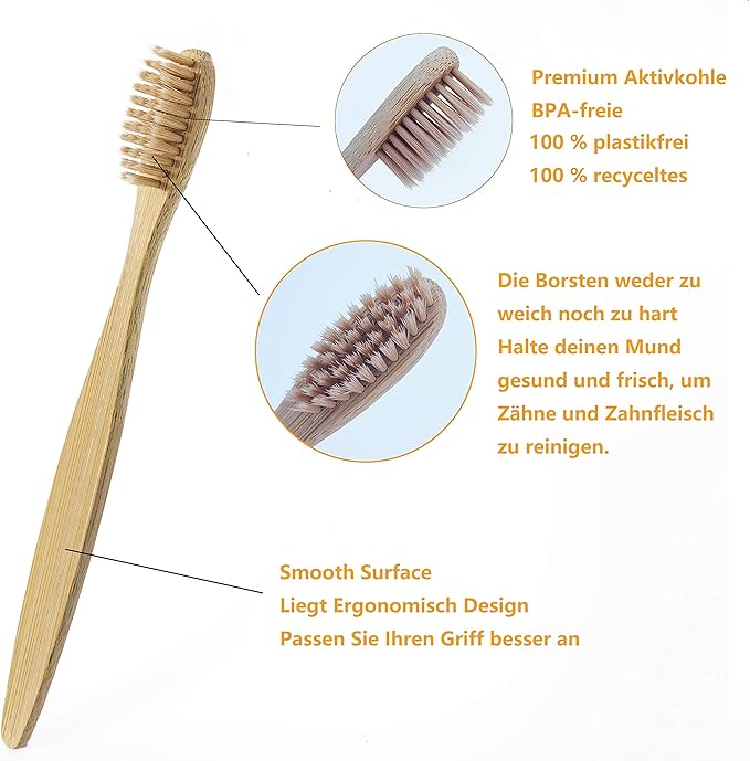 10 Color Soft Bristles Natural Bamboo Toothbrushes Set, Premium BPA Free for Best Clean, Eco-Friendly, Plastic-Free, Vegan, Biodegradable & Compostable Charcoal Wooden