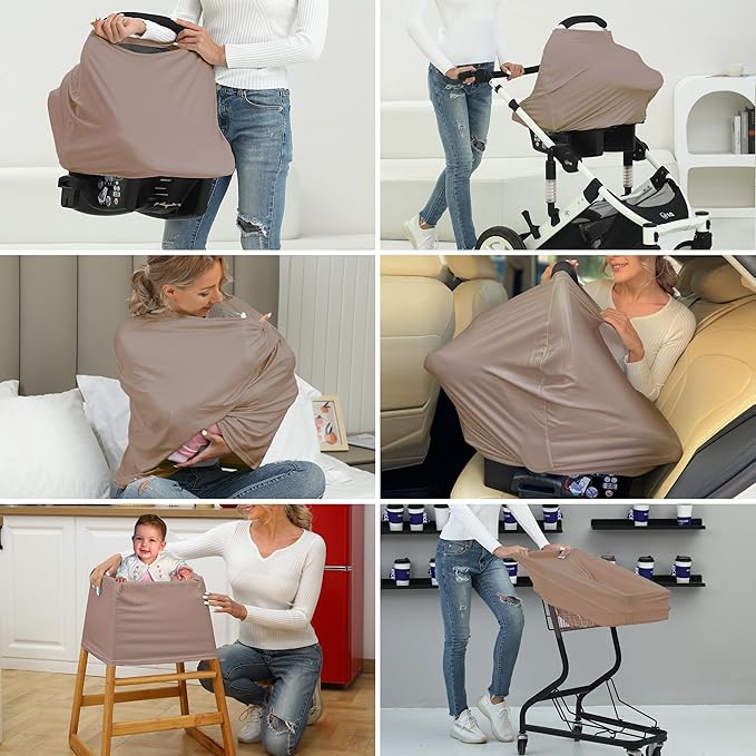 Breathable Car Seat Cover for Babies – Multi-Purpose Soft Rayon Nursing Cover for Breastfeeding, High Stretchy Infant Carseat Canopy, Stroller Cover (Smooth Rayon, Mocha Natural)