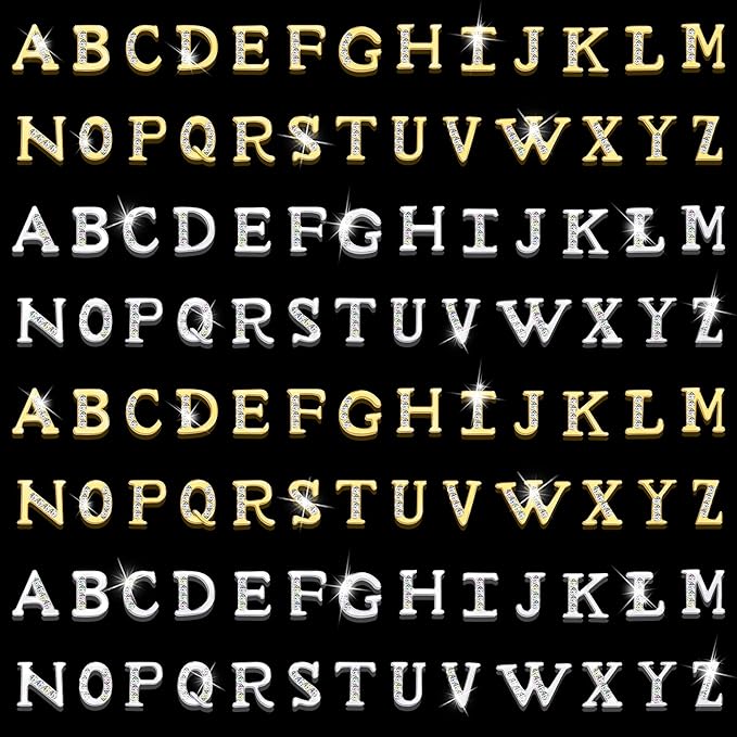 104Pcs Rhinetone Letters Nail Studs, Kalolary Gold Silver 3D Capital Rhinetone Nail Letter English Alphabet Stud Charm DIY Manicure Nails Jewelry Making Crafts Decoration for Women Girls