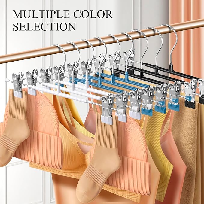 10 Pack 14Inch Heavy Duty Pants Skirt Hangers with Clips,Metal Trousers Hanger for Jeans Black Non Slip Women Shorts Hangers Saving Space Clothing Hanger for Adult,Men,Children,Kid,Baby