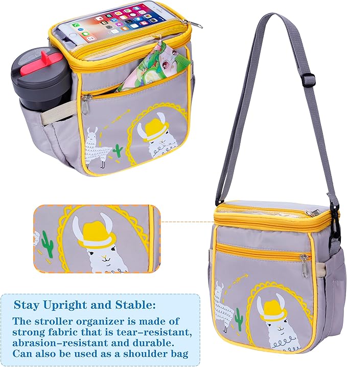 Baby Stroller Organizer Bag,Small Diaper Bag - Universal Stroller Organizer With Insulated Cup Holder,Pocket With Baby Wipes Dispenser,Adjustable Shoulder Strap(Grey)