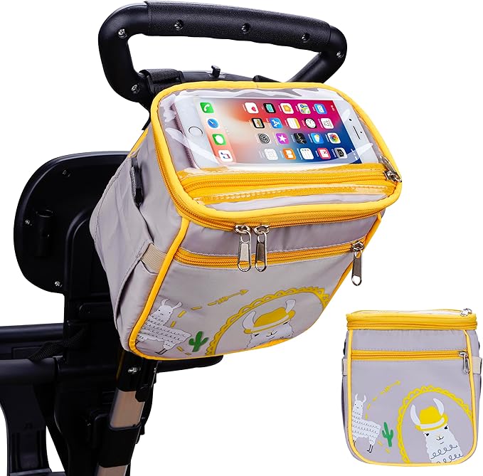 Baby Stroller Organizer Bag,Small Diaper Bag - Universal Stroller Organizer With Insulated Cup Holder,Pocket With Baby Wipes Dispenser,Adjustable Shoulder Strap(Grey)
