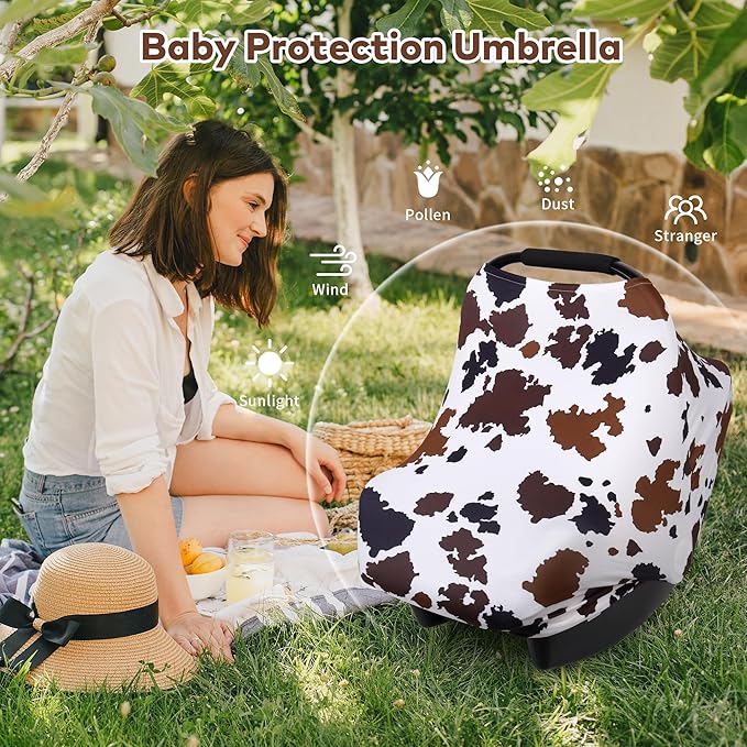 Rquite All-in-1 Car Seat Cover Baby, Carseat Covers for Girl Boy, Stretchy Soft Infant Car Seat Cover, Multi-use Baby Carrier Cover, Car Seat Canopy, Stroller Sun Shade, Nursing Breastfeeding Cover