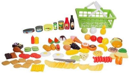 100 Piece Play Food Set with Shopping Basket