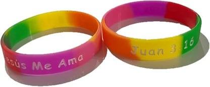 100 Count Bulk Spanish Jesus Loves Me, Jesus Me Ama, Juan 3:16, Rubber Silicone Bracelets Spanish Wristband Nice Gift Spanish Party Favors For Missionaries Religious Christian Church Giveaways
