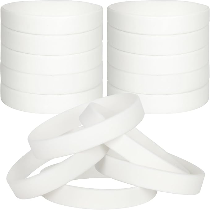 100 PCS Silicone Bracelets Wristbands for kid, Sports Rubber Elastic Wristband Bracelet for Party Decorations Favors Set Pack White