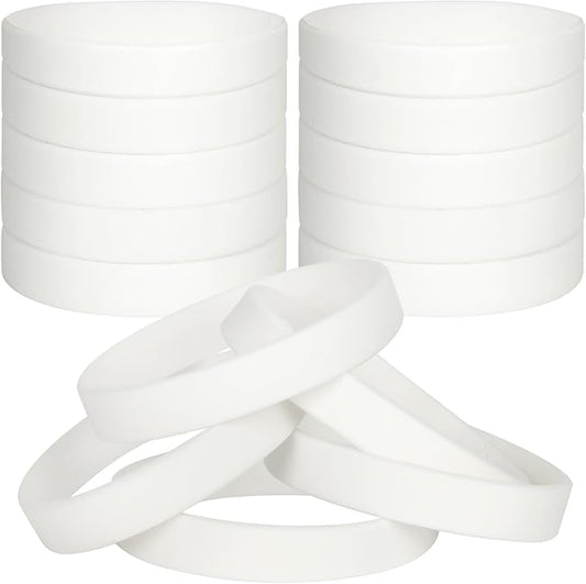 100 PCS Silicone Bracelets Wristbands for kid, Sports Rubber Elastic Wristband Bracelet for Party Decorations Favors Set Pack White