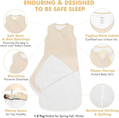 HAPIU Unisex Rayon Made from Bamboo Baby Sleep Sack TOG 1.0, 2-Way Zipper YKK, Wearable Blanket Baby