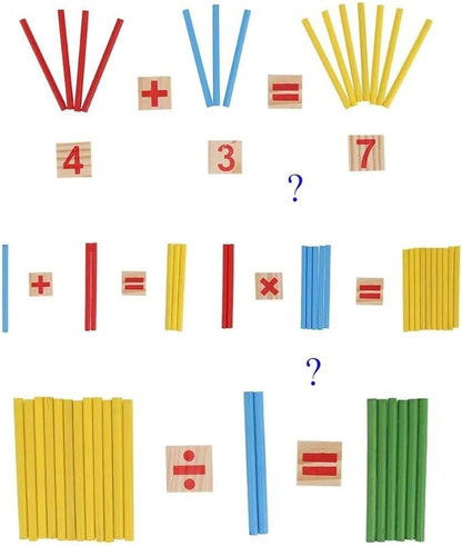 Umbresen Montessori Toys Math Educational Toy - Wooden Intelligence Sticks Number Cards and Counting Rods with Box