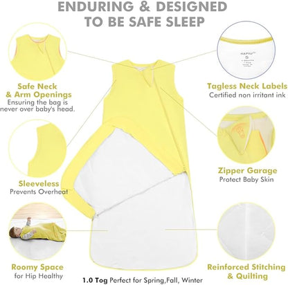 HAPIU Unisex Rayon Made from Bamboo Baby Sleep Sack TOG 1.0, 2-Way Zipper YKK, Wearable Blanket Baby