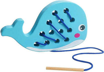 Skrtuan Wooden Lacing Whale Threading Toys Wood Block Puzzle Car Airplane Travel Game Montessori Early Development Fine Motor Skills Educational Gift for 1 2 3 Years Old Toddlers Baby Kids