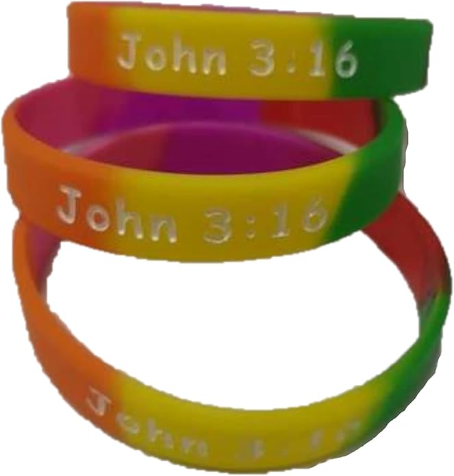 100 Bulk Count Jesus Loves Me John 3:16 Silicone Wristband Bracelets - Church Gifts - Missionary Christian - Religious Handouts
