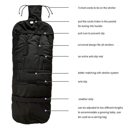funlife Universal Stroller Bunting Bag for 0-5T with Length Extension,Ultra Soft Waterproof Outdoor Sleeping Bag with Hoodie,Warm Winter Stroller Blanket for Infant Toddler