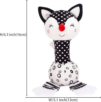 D-KINGCHY Baby Toys 0-12 Months, Black and White Newborn Toys, Soft Plush Rattle Stuffed Animal Toy with Teether and Sound, Developmental Hand Grip Toys (Fox)