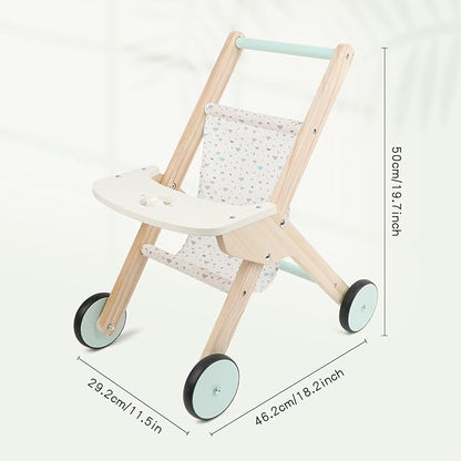 Wooden Baby Walker Doll Stroller, Baby Push Walker, Shopping Cart Learning Walk for Boys and Girls, Wood Push Toys for Toddler Learning to Walk