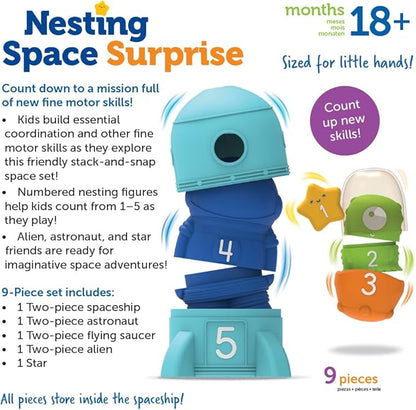 Learning Resources Nesting Space Surprise, 9 Pieces, Ages 18 Months+, Preschool Learning Activities, Toddler Learning Toys, Montessori Toys