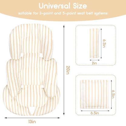 Infant Car Seat Insert, Car Seat Head Support Baby Girls Boys, Soft & Reversible Newborn Carseat Insert Cushion with 2 Strap Covers, for Stroller, Swing, Bouncer (Brown Line)