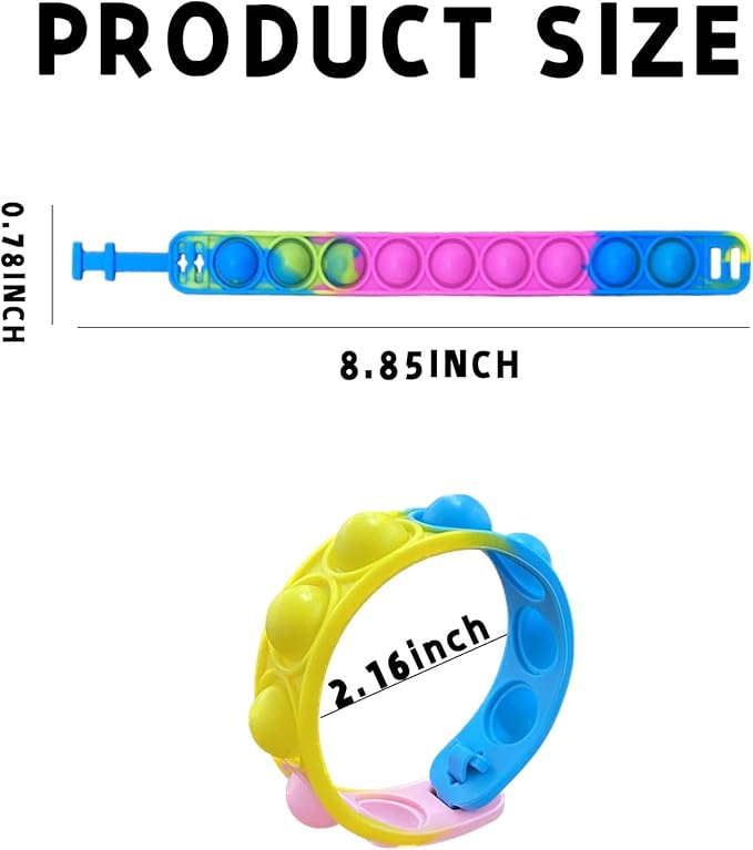 100pcs Rainbow Pop Bracelet Bubble Fidget Toys Pack Adjustable Silicone Bracelet Pop Toy, Pop Squeeze Toys Stress Relief Hand Finger Pop Toys Party Favor Student Gift for Kids Adults