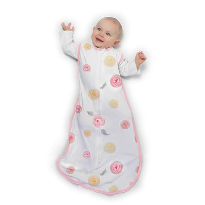 Amazing Baby Muslin Sleeping Sack, Watercolor Roses, Pink, Large, Wearable Blanket with 2-way Zipper (12-18 Months, fits up to 35 inches)