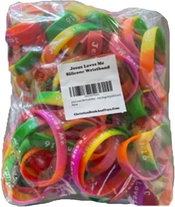 100 Bulk Count Jesus Loves Me John 3:16 Silicone Wristband Bracelets - Church Gifts - Missionary Christian - Religious Handouts