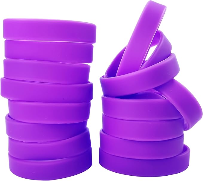 100 PCS Silicone Bracelets Wristbands for kid, Sports Rubber Elastic Wristband Bracelet for Party Decorations Favors Set Pack Purple