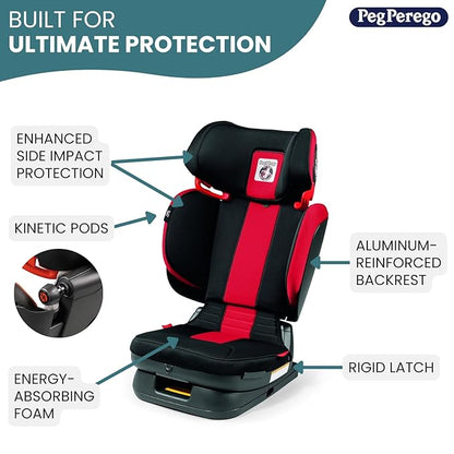 Peg Perego Viaggio Flex 120 Booster, 4D Total Adjust for Safety & Comfort, No Armrests, Compact Fold for Travel, 40-120 lbs, Made in Italy, Crystal Black (Black)