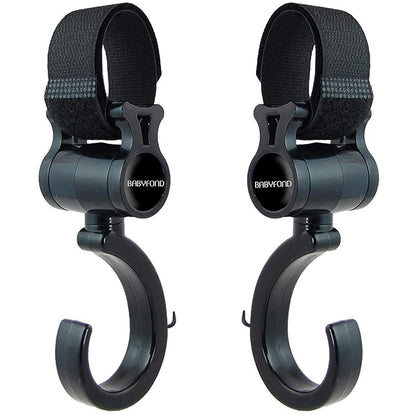 Stroller Hooks, Babyfond 2 Pack of Multifunctional Hooks, 360-degree Rotating Firm Non-Slip Stroller Hook for Buggy, Baby Carrier, Bike Bicycle, Car Headrest