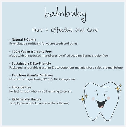 Kids All Natural Fluoride Free Toothpaste by Balm Baby Brand – SLS Free Toothpaste with Xylitol, Vegan, Gluten Free, BPA Free, Glass Jar Zero Waste Children’s Teeth Paste (2PK Mint)
