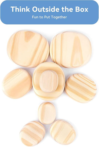 WODI Wooden Logs Stacking Stones 10Pcs Wood Sorting Balancing Rocks Blocks Montessori Educational Toys for Toddler Kids 3 Years Up Developing Skills
