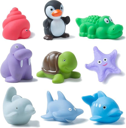 XY-WQ Bath Toys No Hole, for Infants& Toddlers, No Hole Bathtub Toys (Sea Animals Ⅱ, 9 Pcs with Mesh Bag)