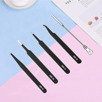 11 Pcs Resin Mold Tools Set Stirring Needle Spoon Tool Tweezers Precision Kit,Anti-Static Electronics Tweezers Set for Resin Art Crafts,Jewelry Making,DIY Silicone Epoxy Casting Resin Molds(White)