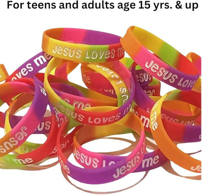 100 Bulk Count Jesus Loves Me John 3:16 Silicone Wristband Bracelets - Church Gifts - Missionary Christian - Religious Handouts