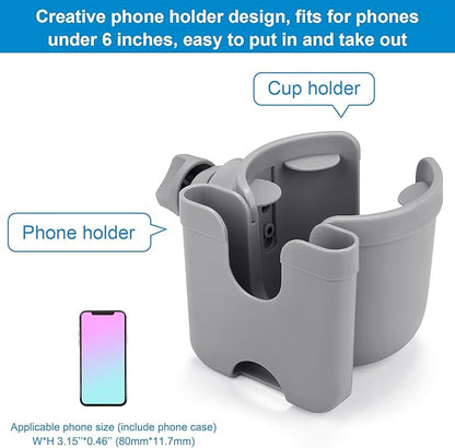 Accmor Stroller Cup Holder with Phone Holder, Bike Cup Holder, Universal Cup Holder for Uppababy Nuna Doona Strollers, 2-in-1 Cup Phone Holder for Stroller, Bike, Wheelchair, Walker, Scooter