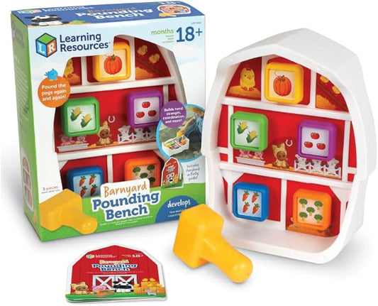 Learning Resources Barnyard Pounding Bench, 3 Pieces, Ages 18 Months+, Preschool Learning Activities, Toddler Toys, Montessori Toys