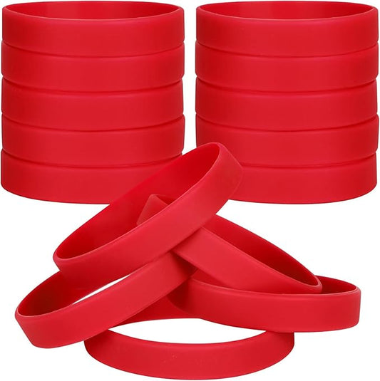 100 PCS Silicone Bracelets Wristbands for kid, Sports Rubber Elastic Wristband Bracelet for Party Decorations Favors Set Pack Red